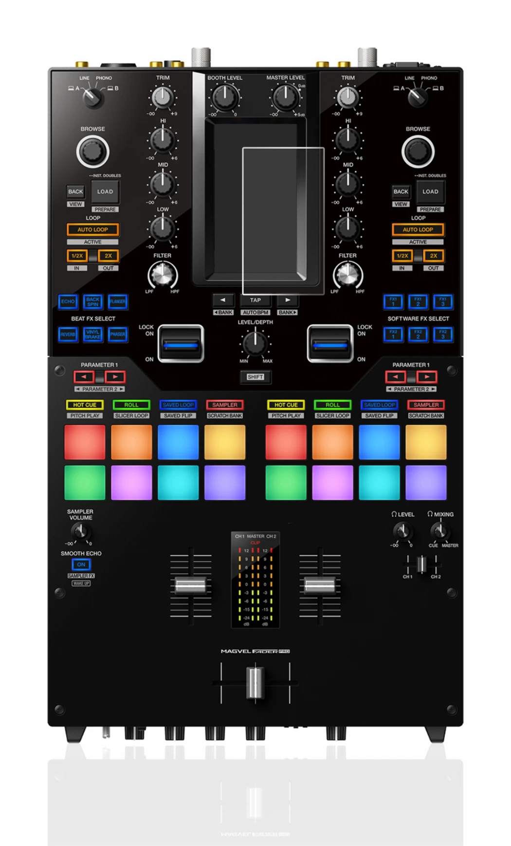 Image de l'appareil Pioneer DJM-S11 avec une grande variété de protections d'écran.