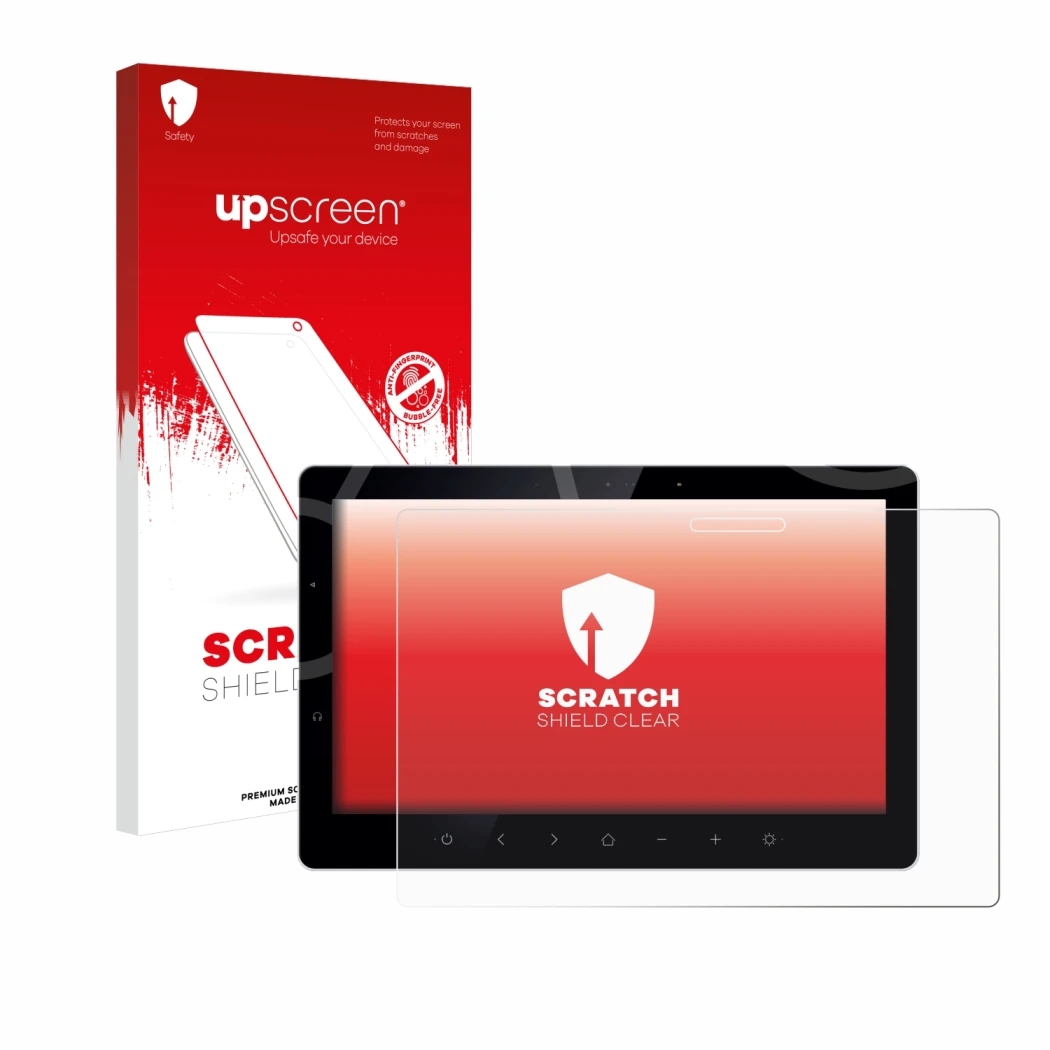 Face avant d’un emballage produit avec le logo de la marque upscreen. À côté, l’appareil Bewatec .Tablet SF 13