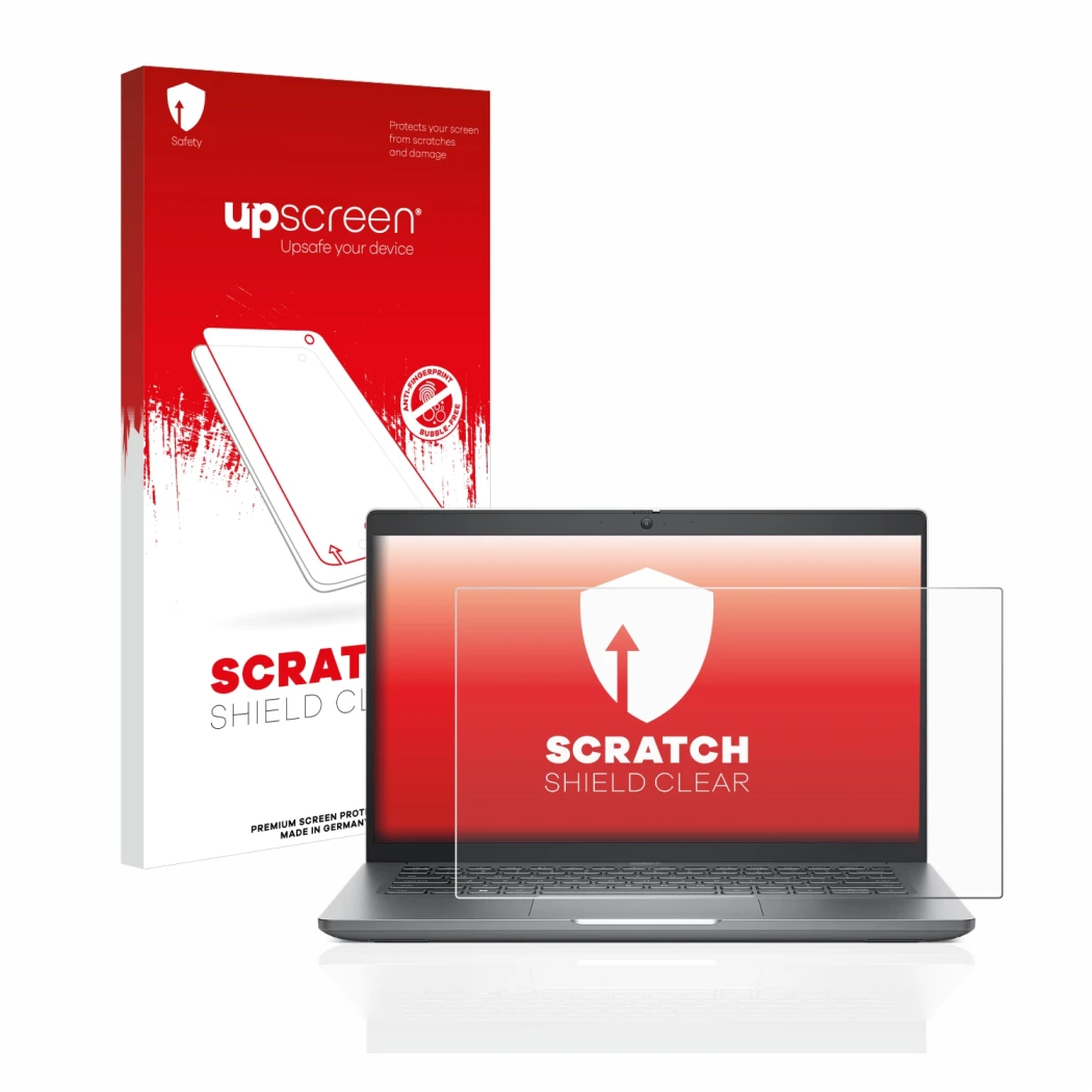 Face avant d’un emballage produit avec le logo de la marque upscreen. À côté, l’appareil Dell Latitude 5440 est représenté ave