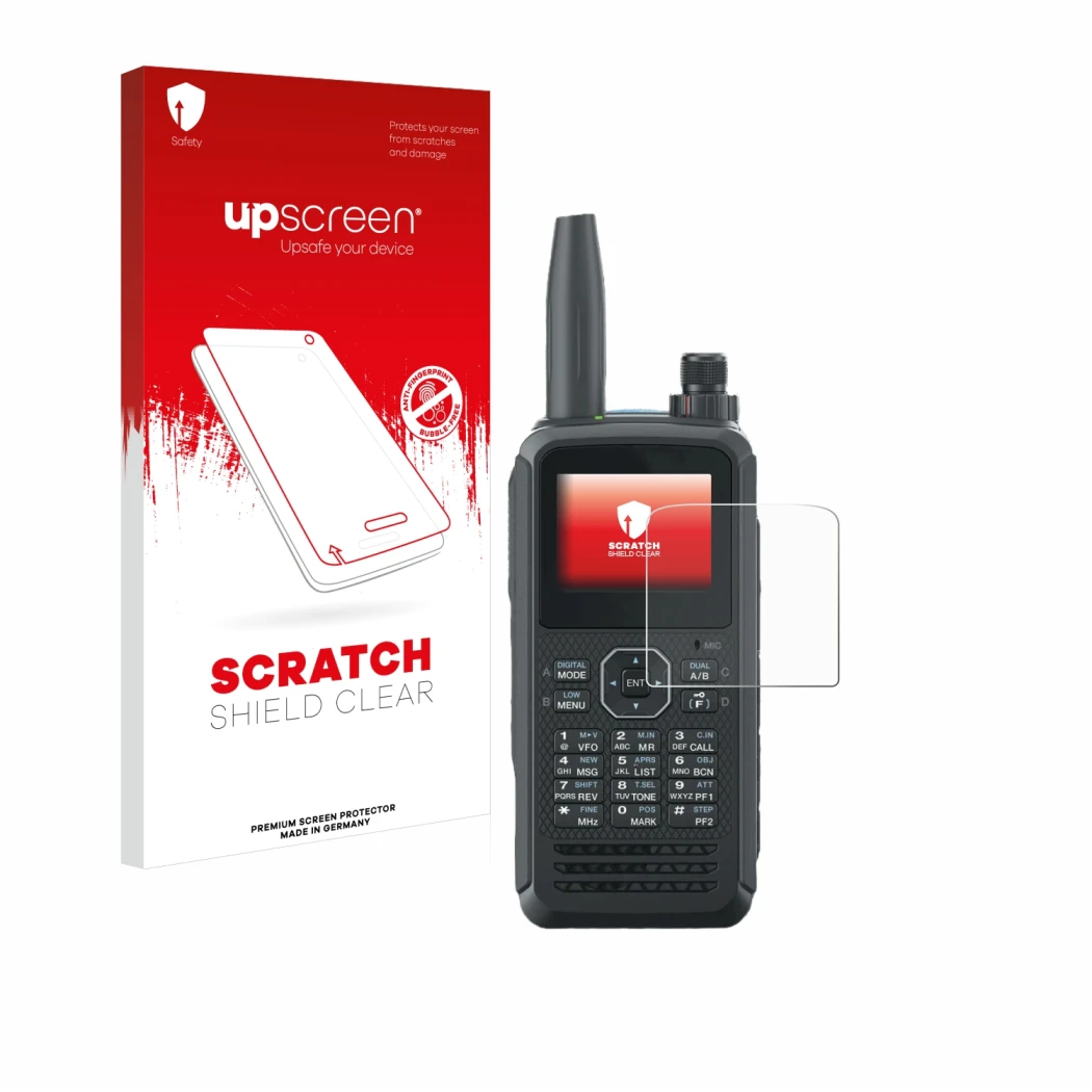 Face avant d’un emballage produit avec le logo de la marque upscreen. À côté, l’appareil Kenwood TH-D75E D-Star est représenté