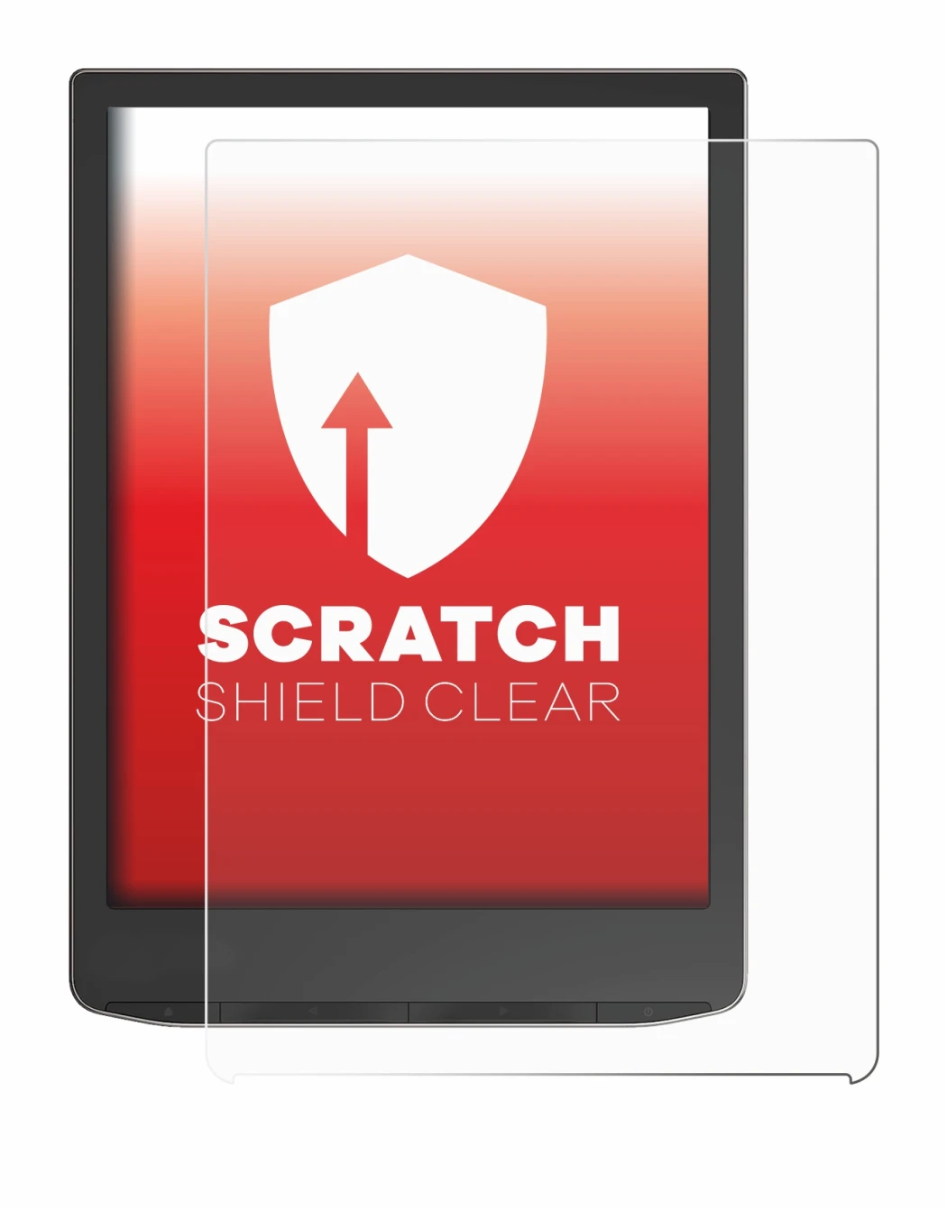 Image de l'appareil PocketBook InkPad 4 avec une grande variété de protections d'écran.