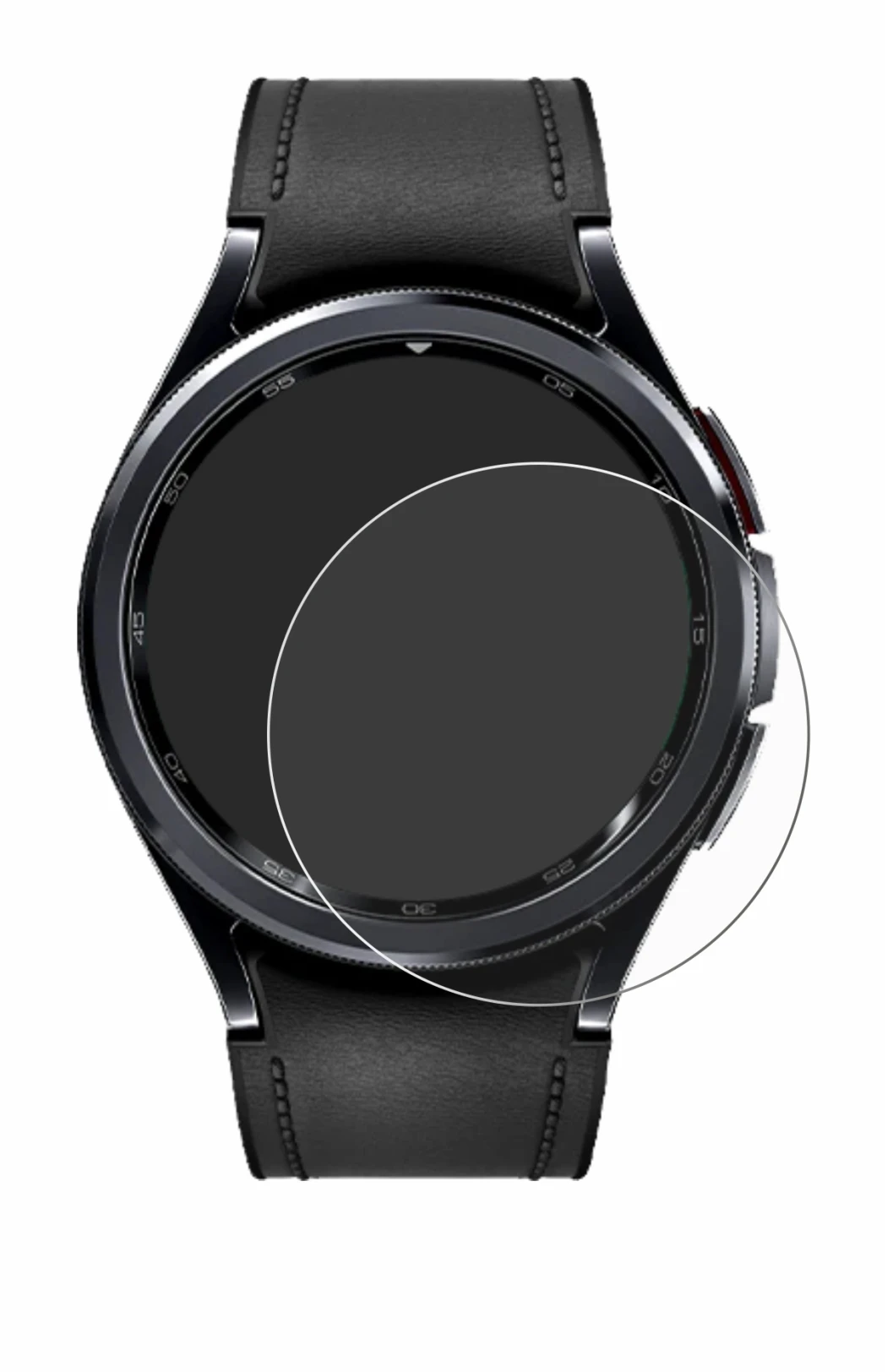 Image de l'appareil Samsung Galaxy Watch 6 Classic (43 mm) avec une grande variété de protections d'écran.