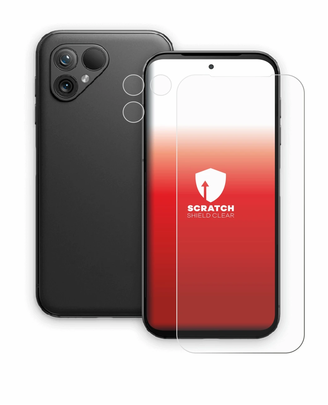 Image de l'appareil Fairphone 5 (Avant+Caméra) avec une grande variété de protections d'écran.