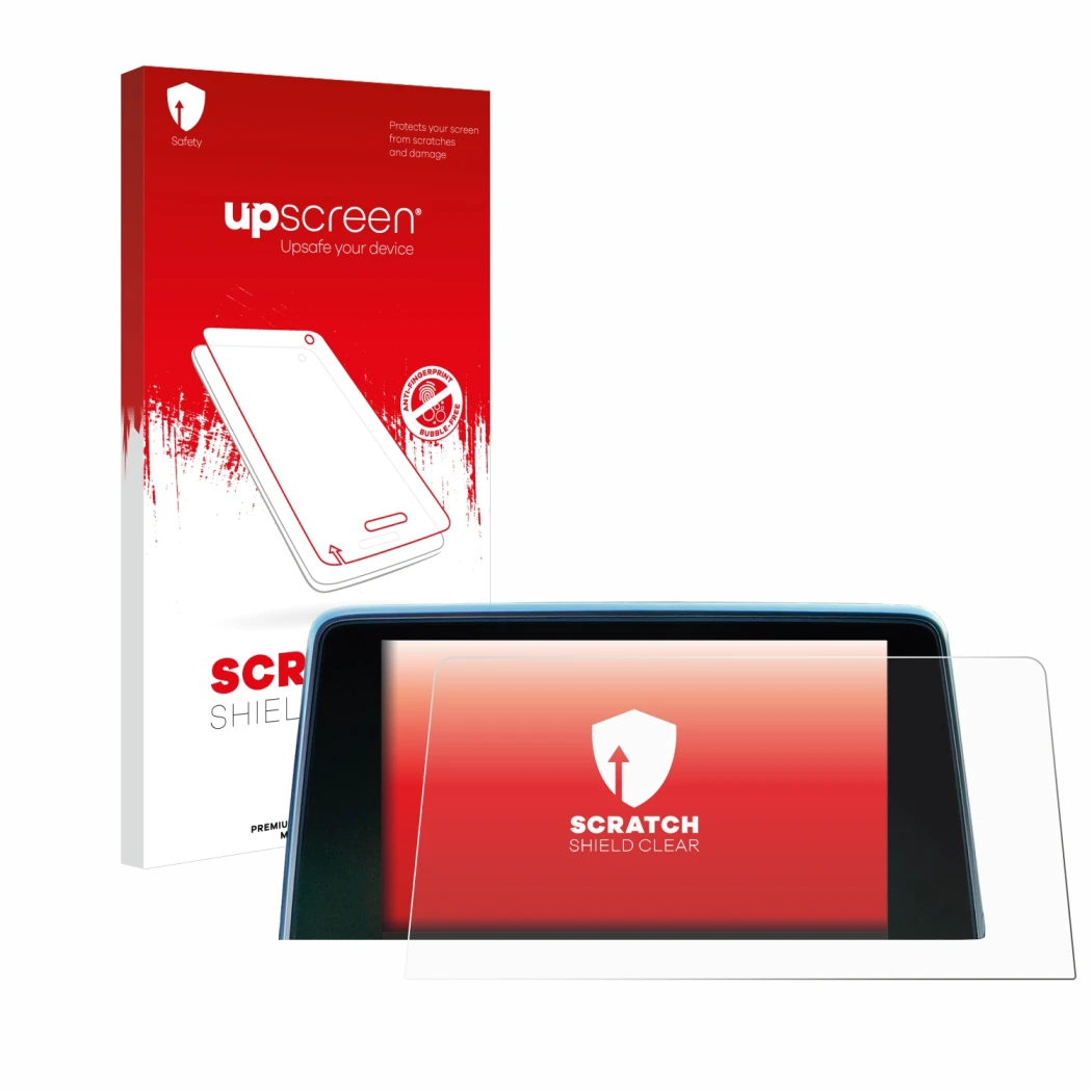 Face avant d’un emballage produit avec le logo de la marque upscreen. À côté, l’appareil Peugeot 3008 2016 - 2020 est représen