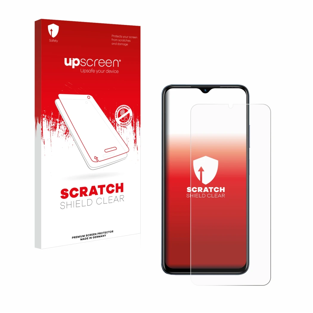 Face avant d’un emballage produit avec le logo de la marque upscreen. À côté, l’appareil Infinix Hot 30i est représenté avec l