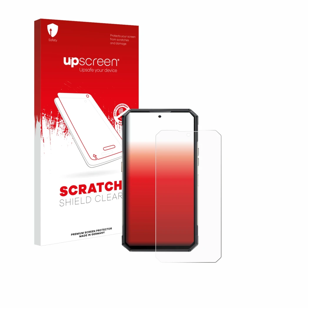 Face avant d’un emballage produit avec le logo de la marque upscreen. À côté, l’appareil Oukitel WP30 Pro est représenté avec 