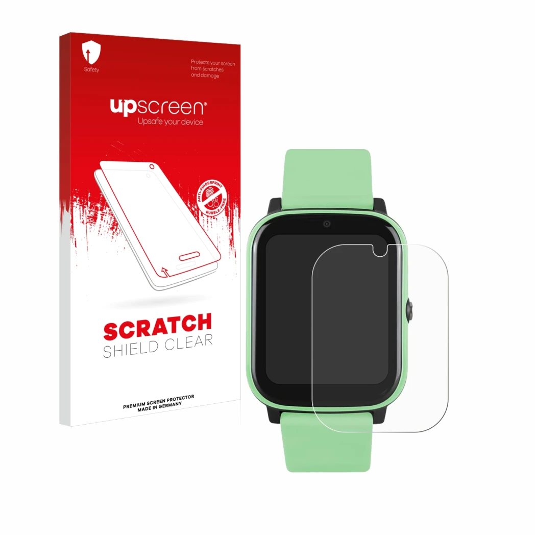 Face avant d’un emballage produit avec le logo de la marque upscreen. À côté, l’appareil One2Track Connect NEXT est représenté
