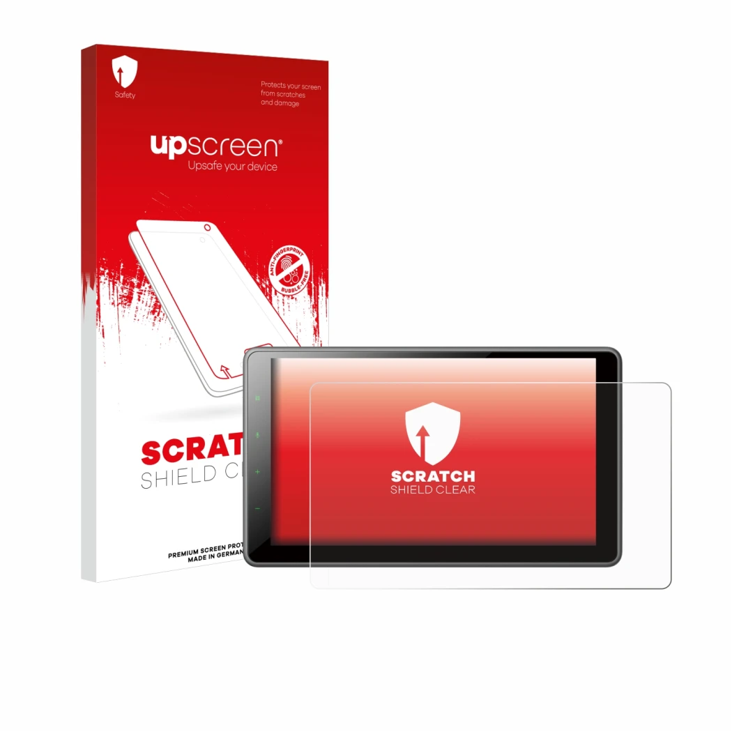 Face avant d’un emballage produit avec le logo de la marque upscreen. À côté, l’appareil Pioneer SPH-EVO950DAB est représenté 