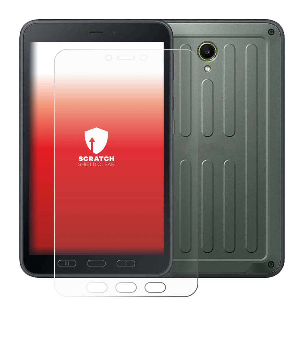 Image de l'appareil Samsung Galaxy Tab Active 5 (portrait) avec une grande variété de protections d'écran.