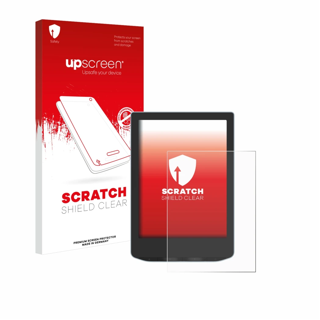 Face avant d’un emballage produit avec le logo de la marque upscreen. À côté, l’appareil Vivlio Light est représenté avec la p