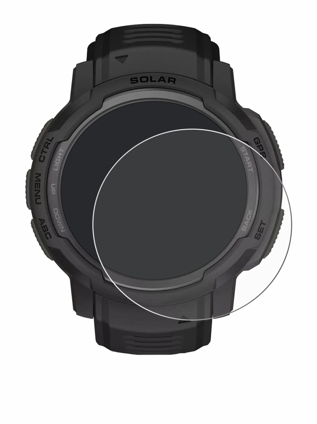 Image de l'appareil Garmin Instinct Crossover Solar avec une grande variété de protections d'écran.