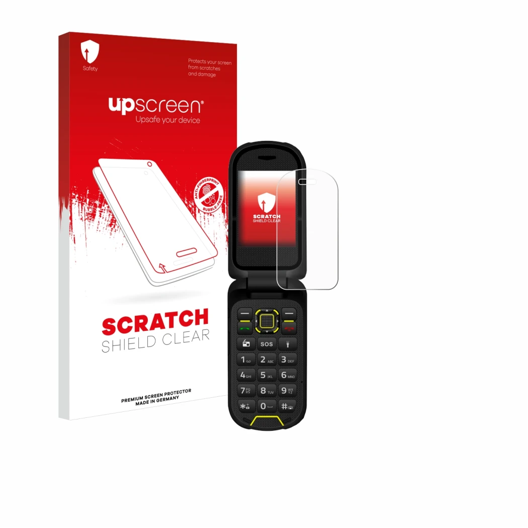 Face avant d’un emballage produit avec le logo de la marque upscreen. À côté, l’appareil Hammer Bow LTE est représenté avec la