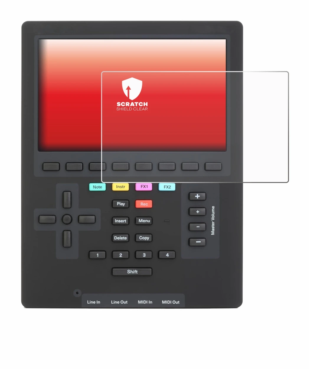 Image de l'appareil Polyend Tracker Mini avec une grande variété de protections d'écran.