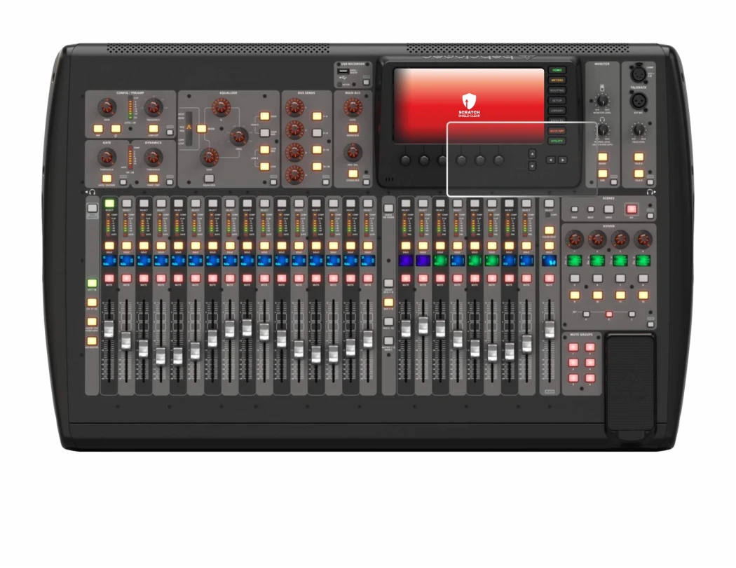 Image de l'appareil Behringer X32 avec une grande variété de protections d'écran.