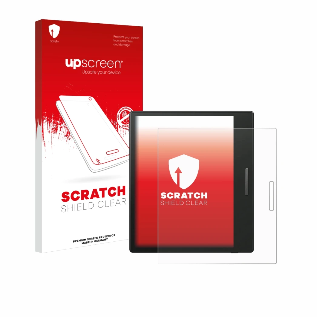 Face avant d’un emballage produit avec le logo de la marque upscreen. À côté, l’appareil Boox Go Color 7 est représenté avec l