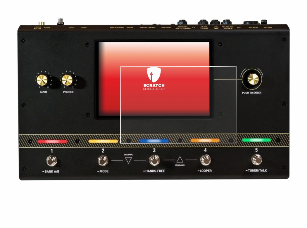 Image de l'appareil Headrush Core avec une grande variété de protections d'écran.