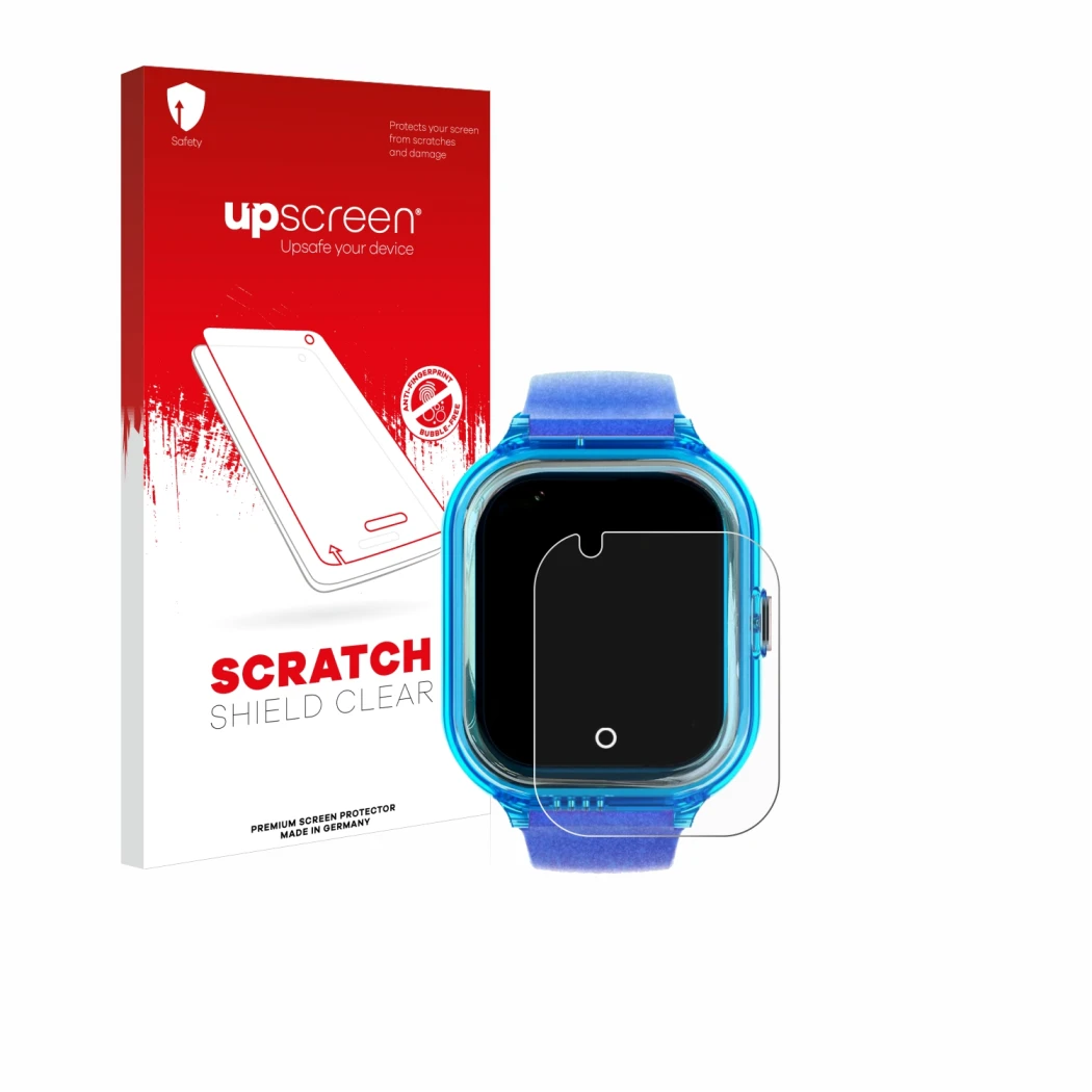 Face avant d’un emballage produit avec le logo de la marque upscreen. À côté, l’appareil SaveFamily Enjoy est représenté avec