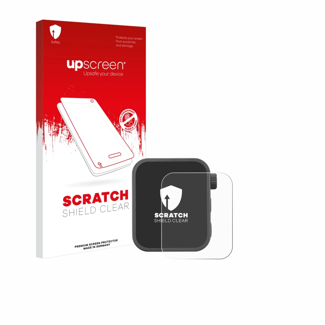 Face avant d’un emballage produit avec le logo de la marque upscreen. À côté, l’appareil Godox X3 est représenté avec la prote