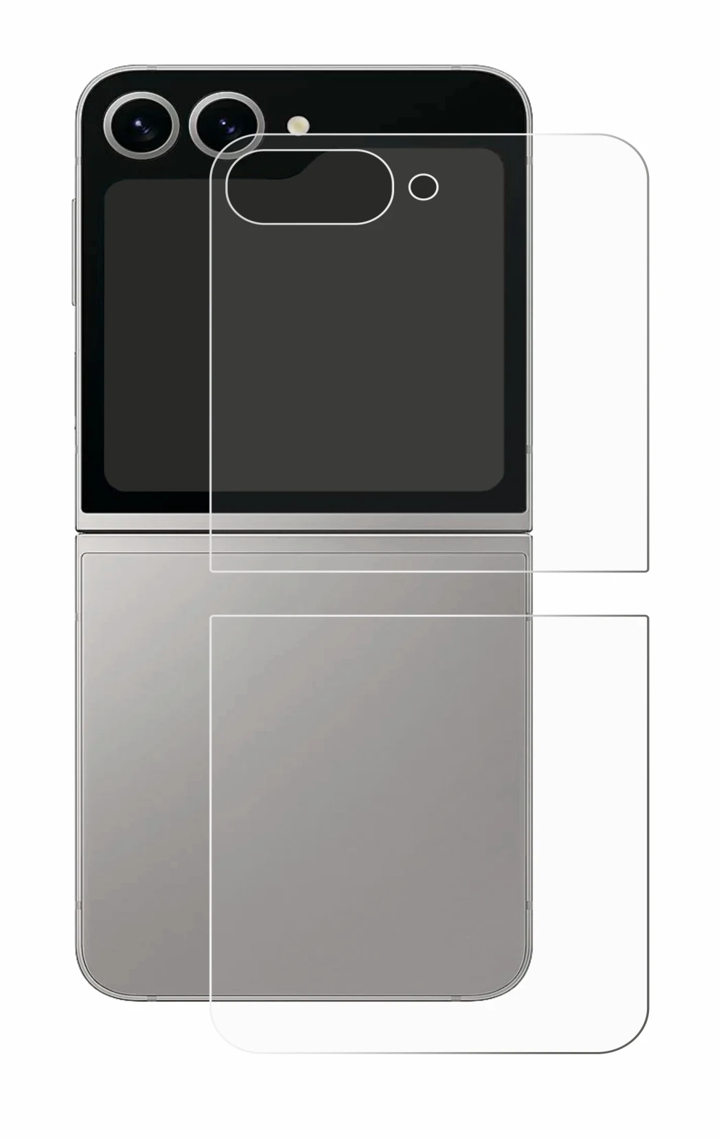 Image de l'appareil Samsung Galaxy Z Flip 6 (Arrière) avec une grande variété de protections d'écran.
