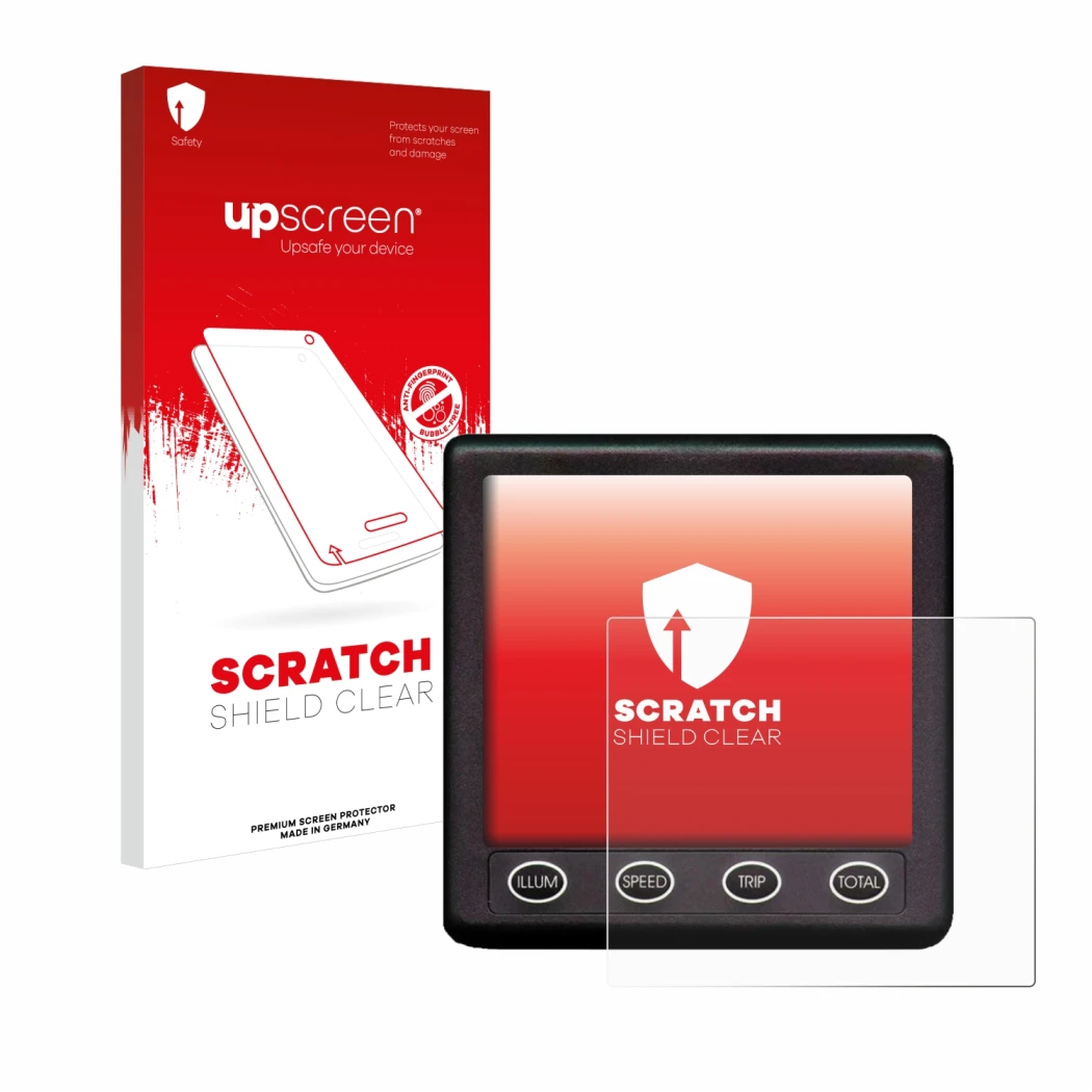 Face avant d’un emballage produit avec le logo de la marque upscreen. À côté, l’appareil Nasa Marine Instruments Clipper Duet 