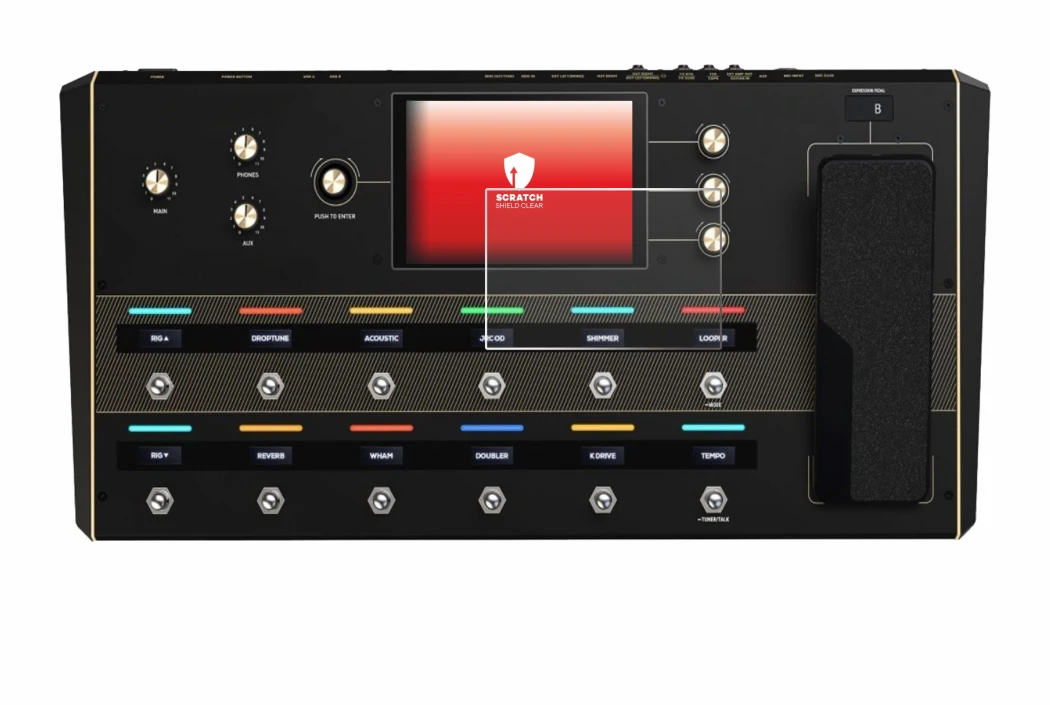 Image de l'appareil Headrush Prime avec une grande variété de protections d'écran.