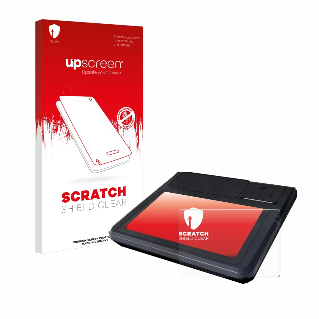 Face avant d’un emballage produit avec le logo de la marque upscreen. À côté, l’appareil Techfive ECR 100 est représenté avec