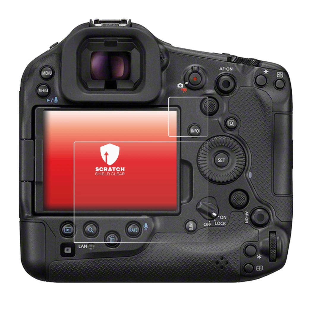 Image de l'appareil Canon EOS R1 avec une grande variété de protections d'écran.
