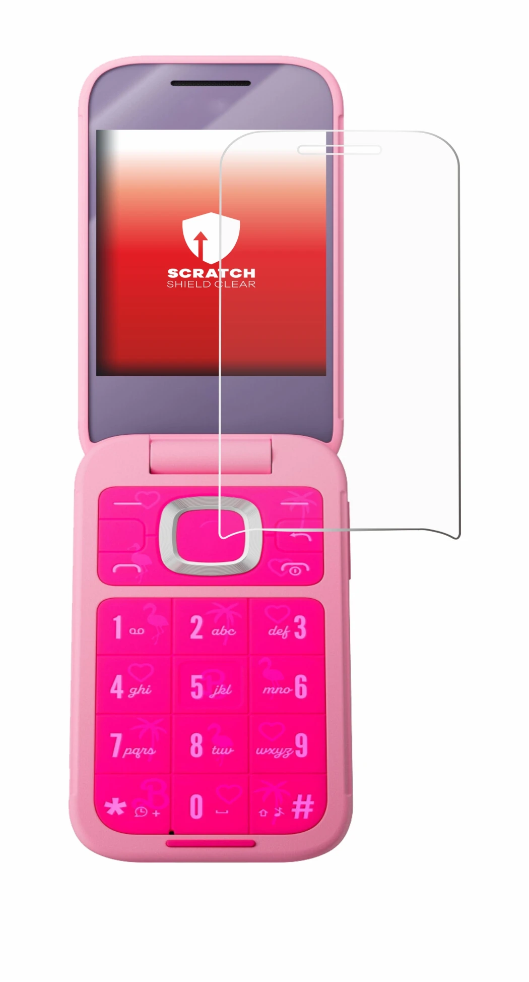 Image de l'appareil HMD Barbie Phone avec une grande variété de protections d'écran.