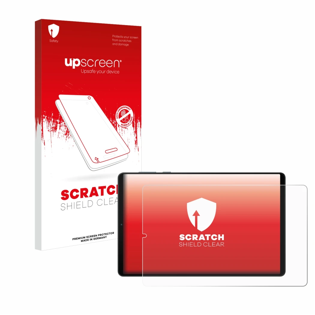 Face avant d’un emballage produit avec le logo de la marque upscreen. À côté, l’appareil Lenovo Legion Y700 (2024) est représe