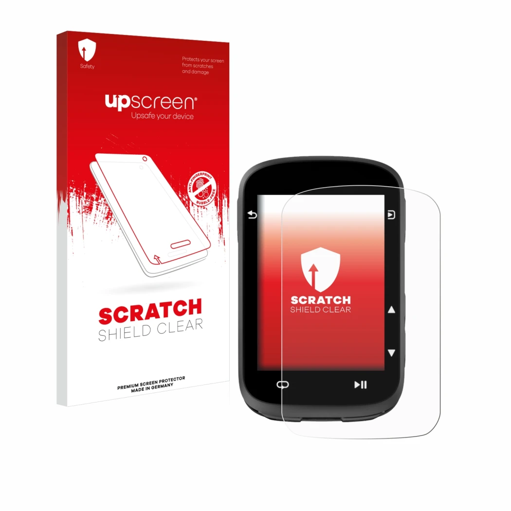 Face avant d’un emballage produit avec le logo de la marque upscreen. À côté, l’appareil CooSpo CS500 est représenté avec la p