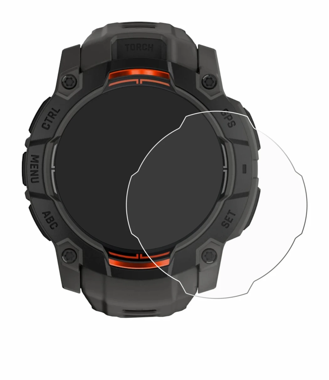 Image de l'appareil Garmin Instinct 3 Solar (50 mm) avec une grande variété de protections d'écran.
