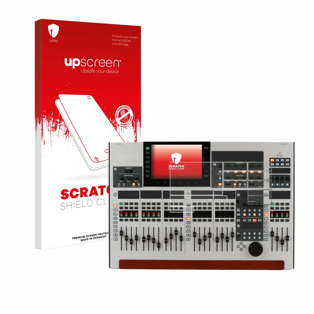 Face avant d’un emballage produit avec le logo de la marque upscreen. À côté, l’appareil Behringer Wing (Ensemble composé de 1