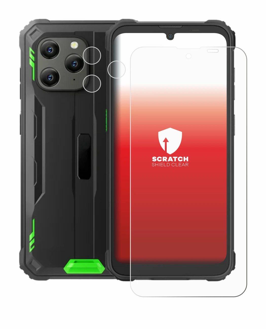 Image de l'appareil Blackview BV5300 Plus (Avant+Caméra) avec une grande variété de protections d'écran.