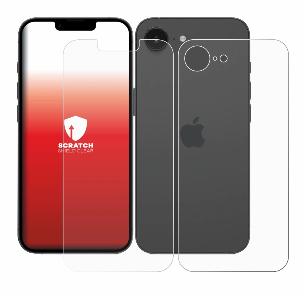 Image de l'appareil Apple iPhone 16e (Avant+Arrière) avec une grande variété de protections d'écran.