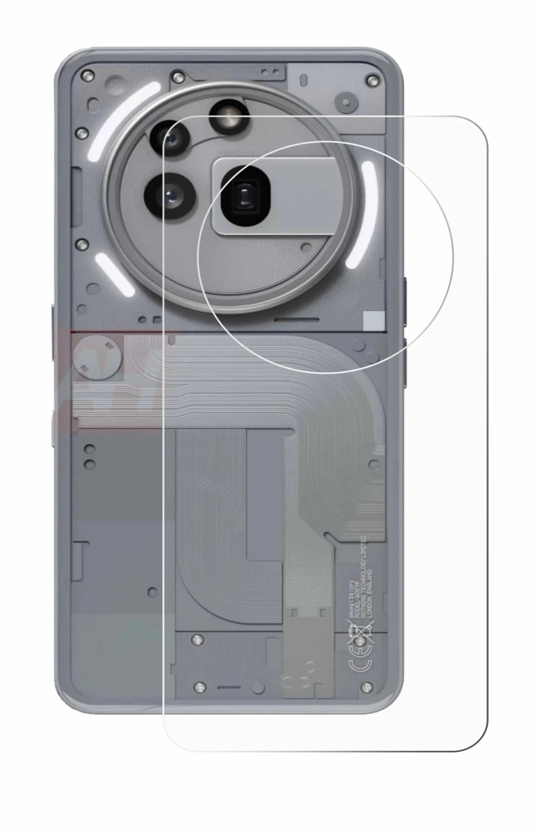 Image de l'appareil Nothing Phone (3a) Pro (Arrière) avec une grande variété de protections d'écran.