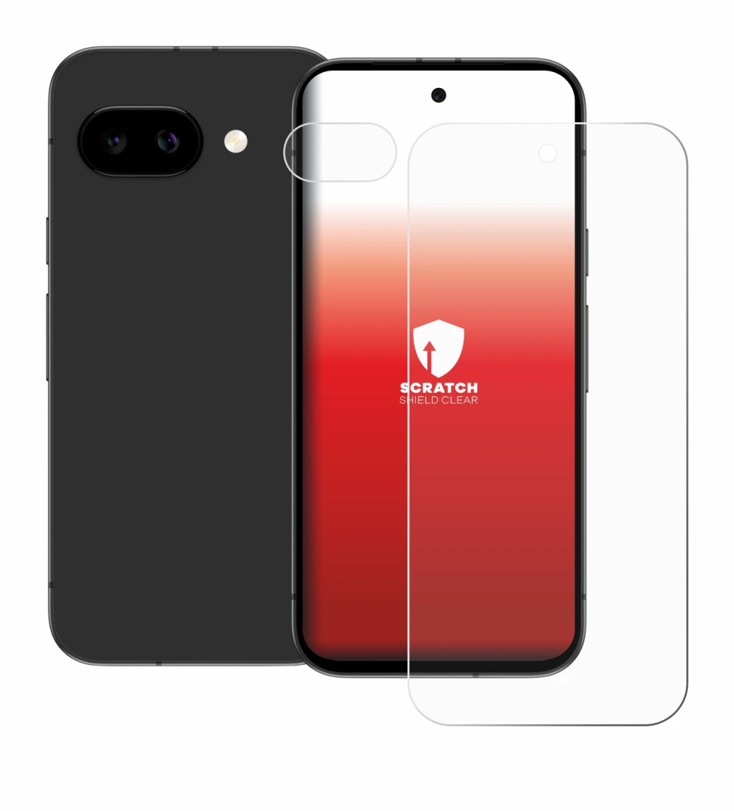 Image de l'appareil Google Pixel 9a (Avant+Caméra) avec une grande variété de protections d'écran.