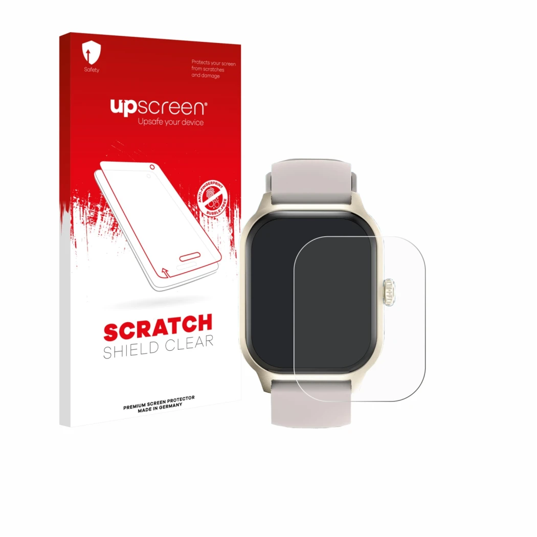 Face avant d’un emballage produit avec le logo de la marque upscreen. À côté, l’appareil LAOYABB QS07 2.01