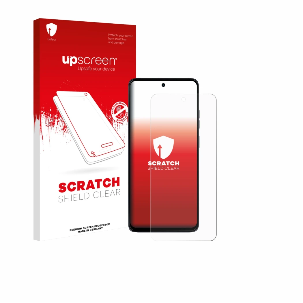 Face avant d’un emballage produit avec le logo de la marque upscreen. À côté, l’appareil Motorola Moto G56 est représenté avec