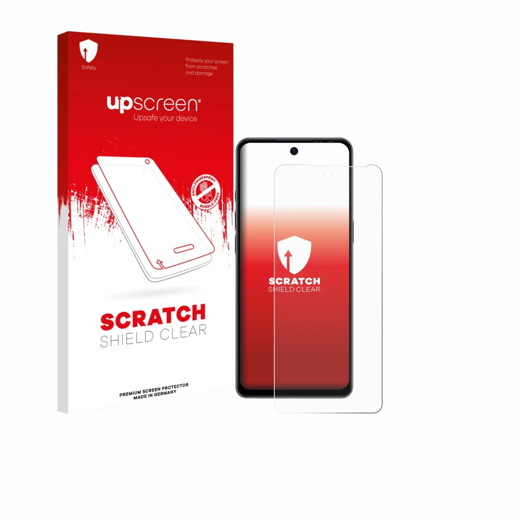 Face avant d’un emballage produit avec le logo de la marque upscreen. À côté, l’appareil Ulefone Note 18 Pro est représenté av