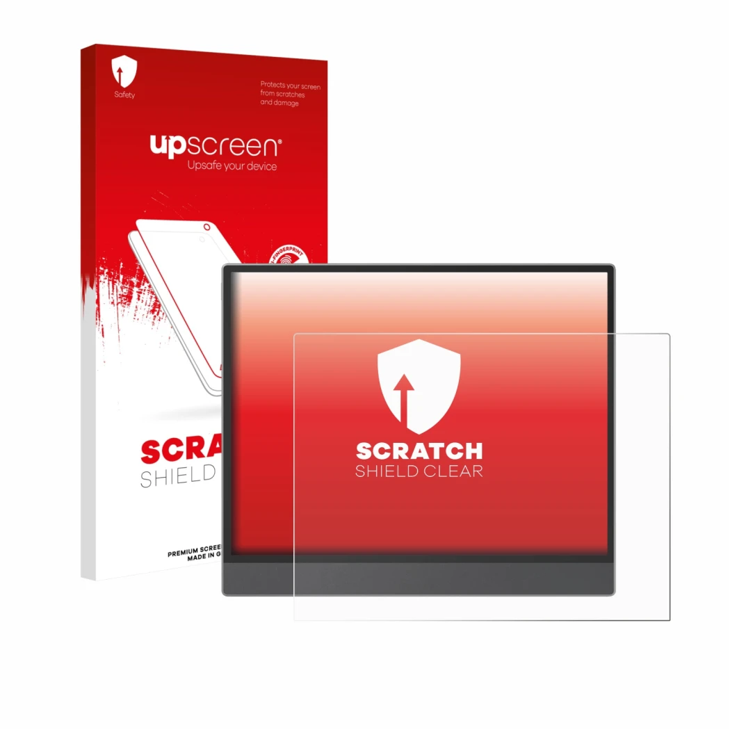 Face avant d’un emballage produit avec le logo de la marque upscreen. À côté, l’appareil Boox Tab X C est représenté avec la p