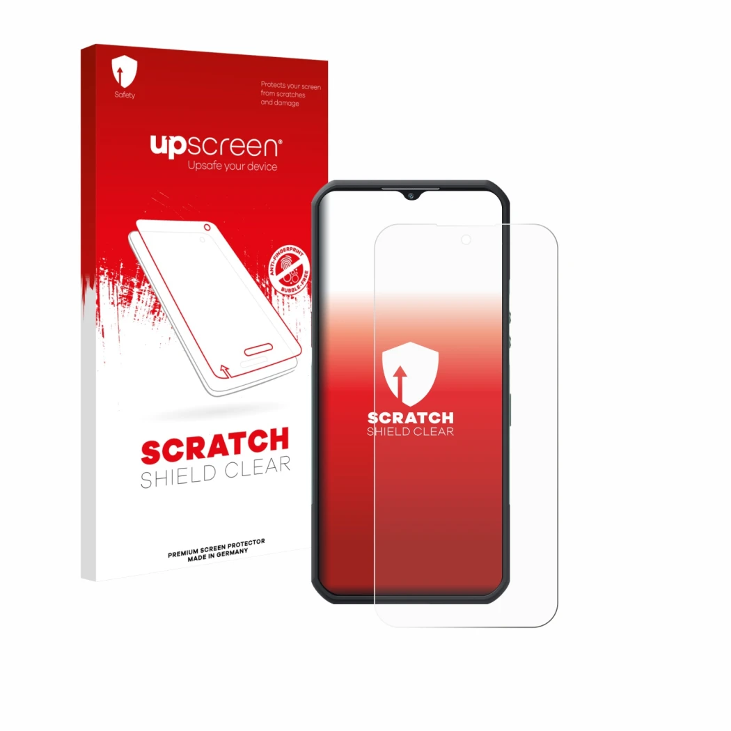 Face avant d’un emballage produit avec le logo de la marque upscreen. À côté, l’appareil Oukitel WP55 Pro est représenté avec 