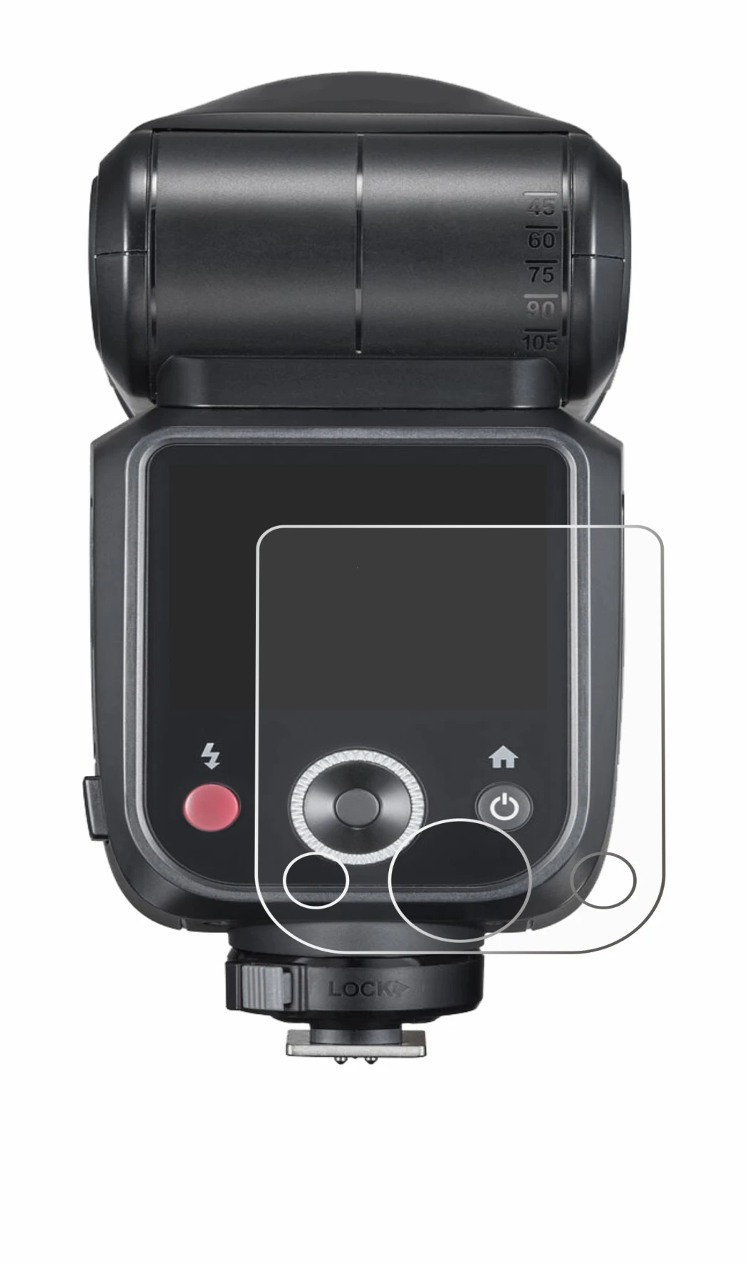 Image de l'appareil Godox V100 avec une grande variété de protections d'écran.