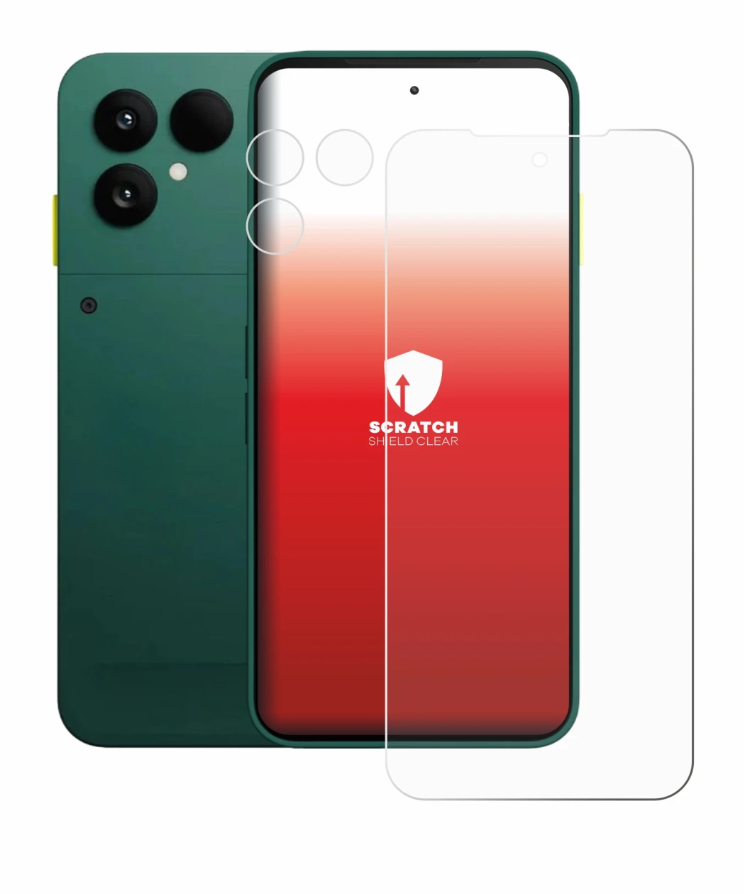 Image de l'appareil Fairphone 6 (Avant+Caméra) avec une grande variété de protections d'écran.