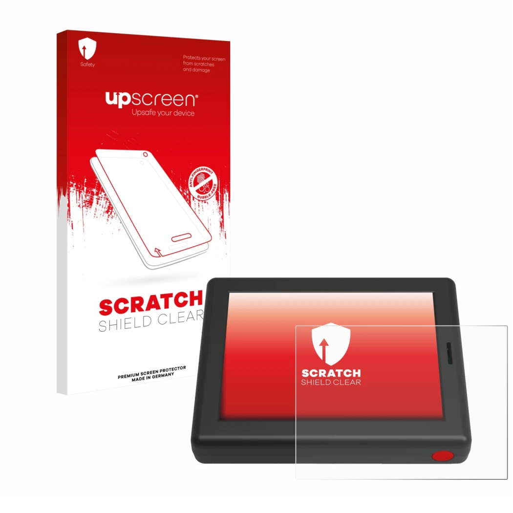 Face avant d’un emballage produit avec le logo de la marque upscreen. À côté, l’appareil XC Tracer Maxx III est représenté ave