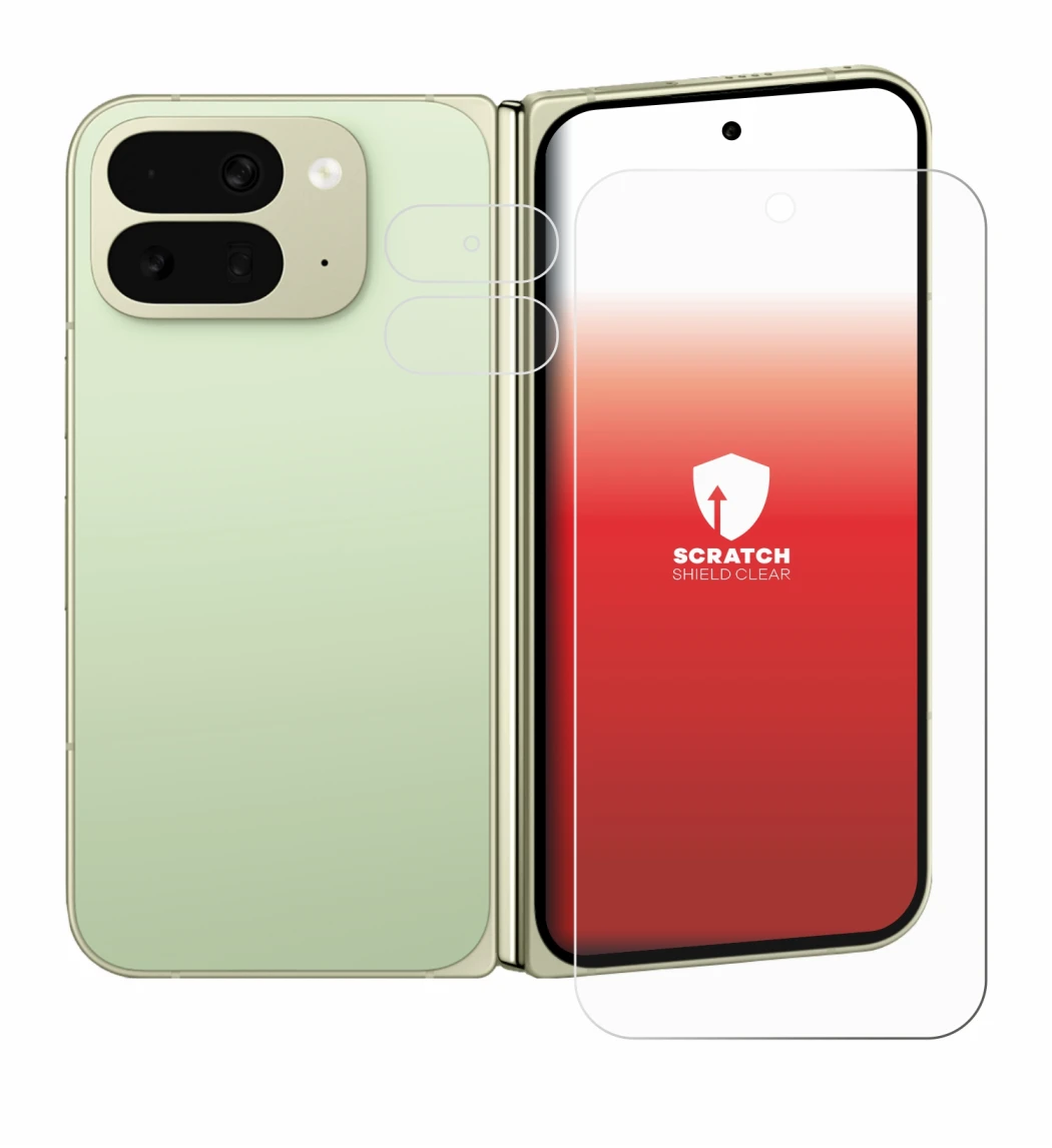 Image de l'appareil Google Pixel 10 Pro Fold (Avant+Caméra) avec une grande variété de protections d'écran.