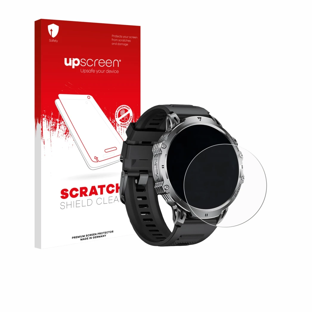 Face avant d’un emballage produit avec le logo de la marque upscreen. À côté, l’appareil LIGE EF13 1.85