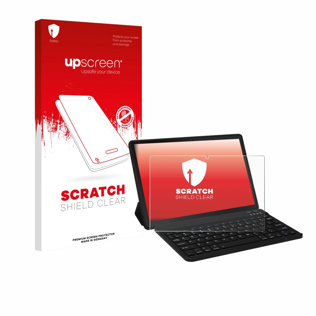 Face avant d’un emballage produit avec le logo de la marque upscreen. À côté, l’appareil Laptok LAPA7LBK 11