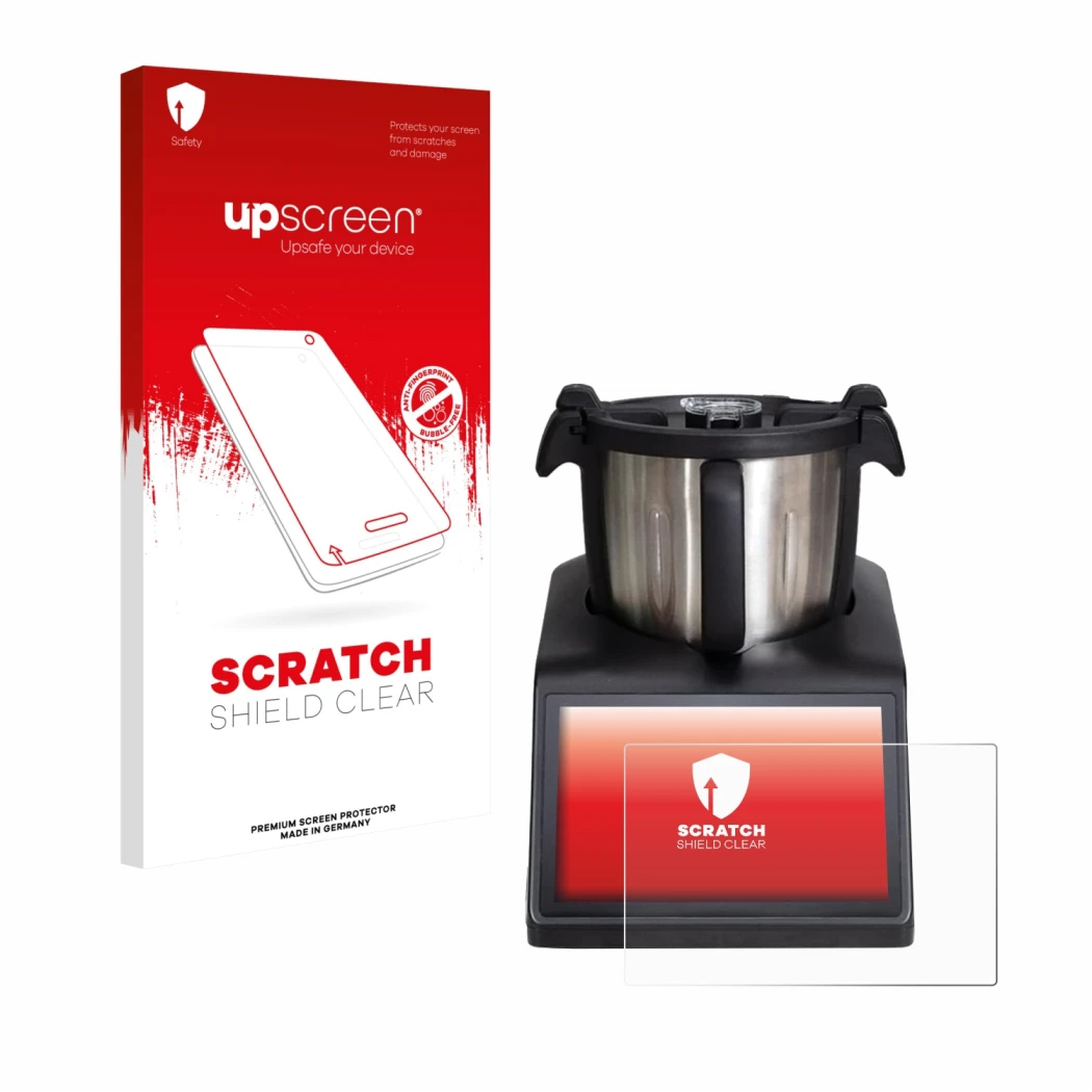 Face avant d’un emballage produit avec le logo de la marque upscreen. À côté, l’appareil Ufesa TotalChef RK10 est représenté a