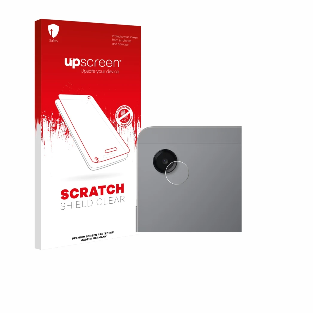 Face avant d’un emballage produit avec le logo de la marque upscreen. À côté, l’appareil Samsung Galaxy Tab A11 8.7