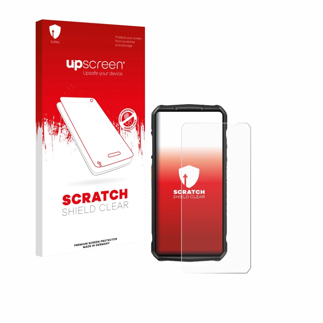 Face avant d’un emballage produit avec le logo de la marque upscreen. À côté, l’appareil Ulefone 29 pro est représenté avec la